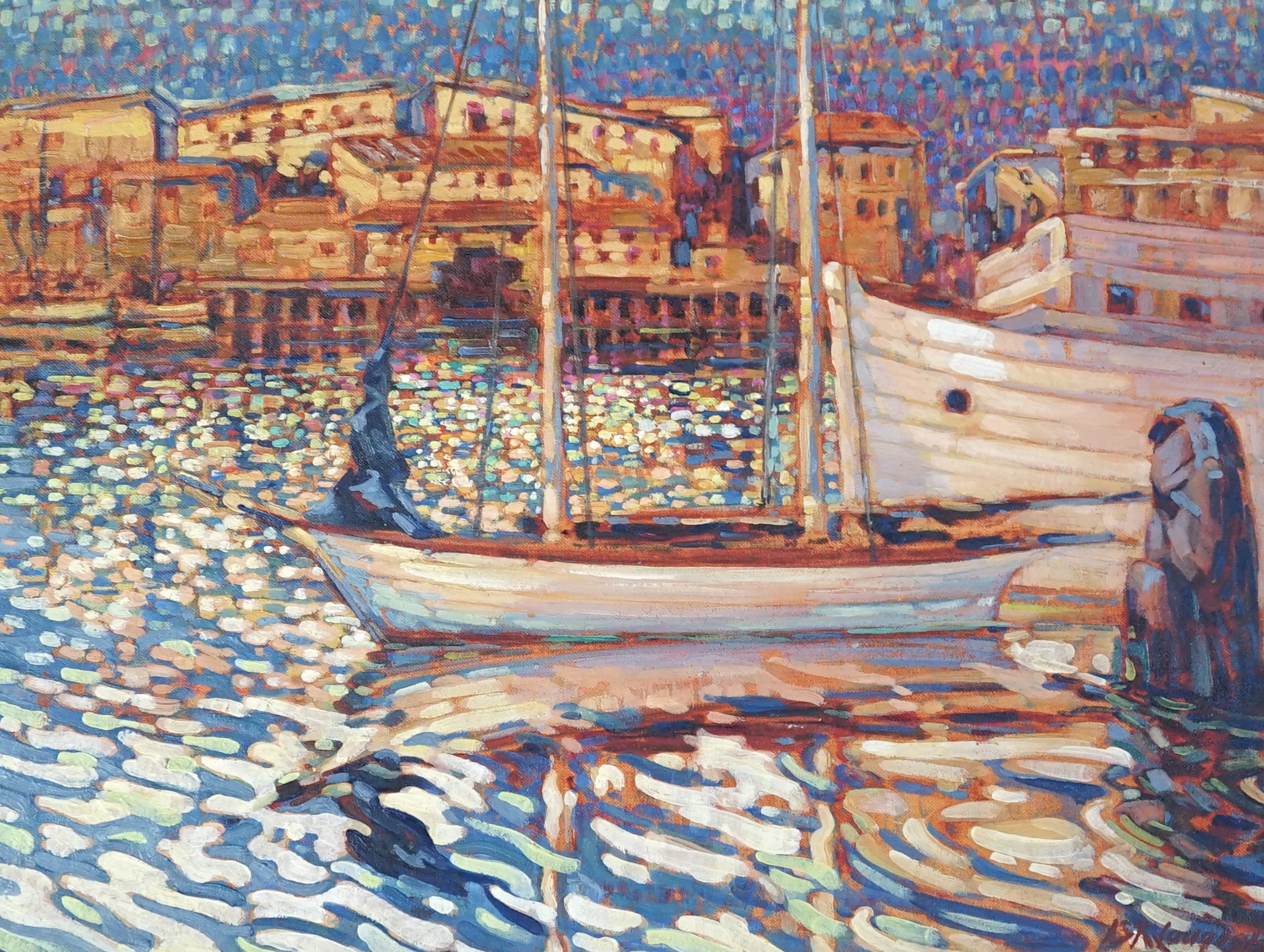 Isabel Stella R. Langdale (1880-1976), Mediterranean harbour scene, oil on canvas board, 30 x 40cm